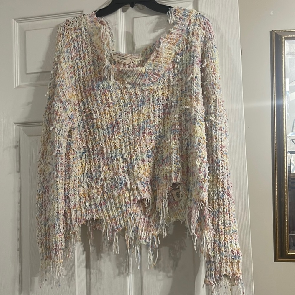 Long sleeve sweater v neck hang off shoulder size large